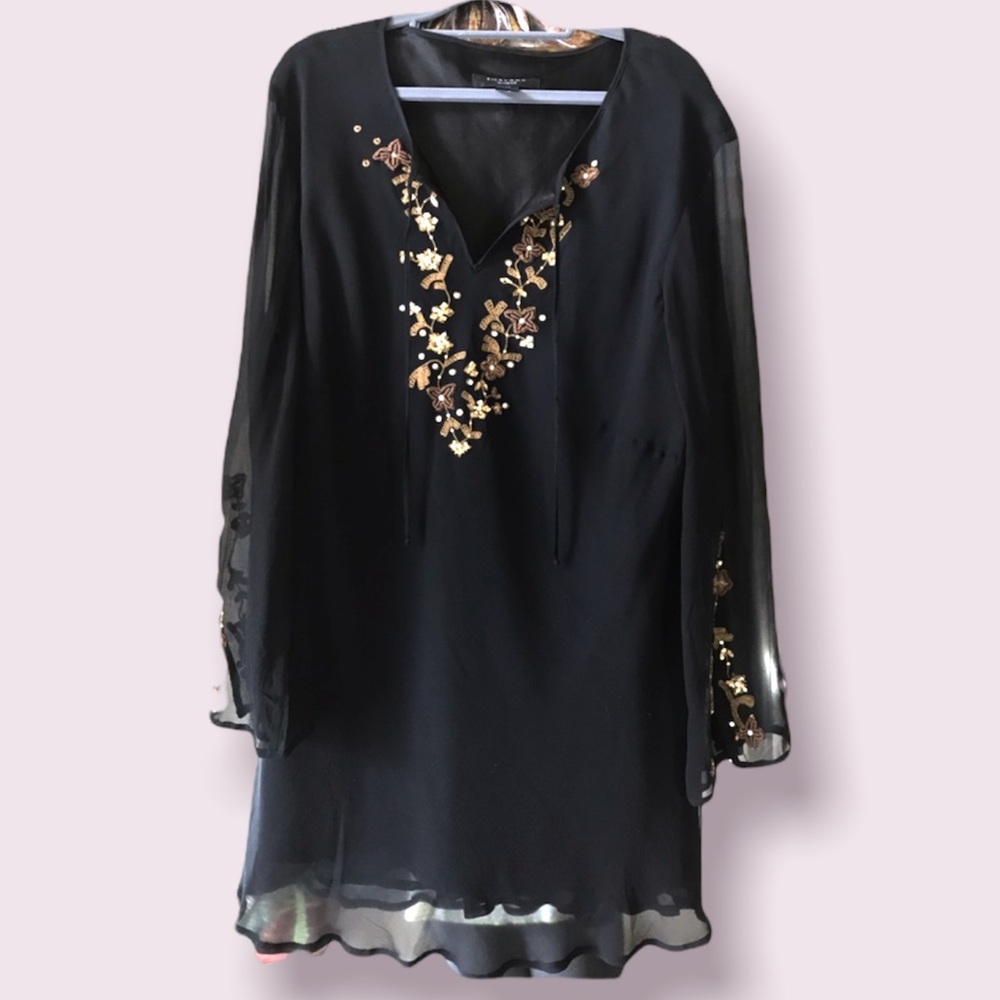 Sheer black SilkLand sequin tunic long sleeve 3x